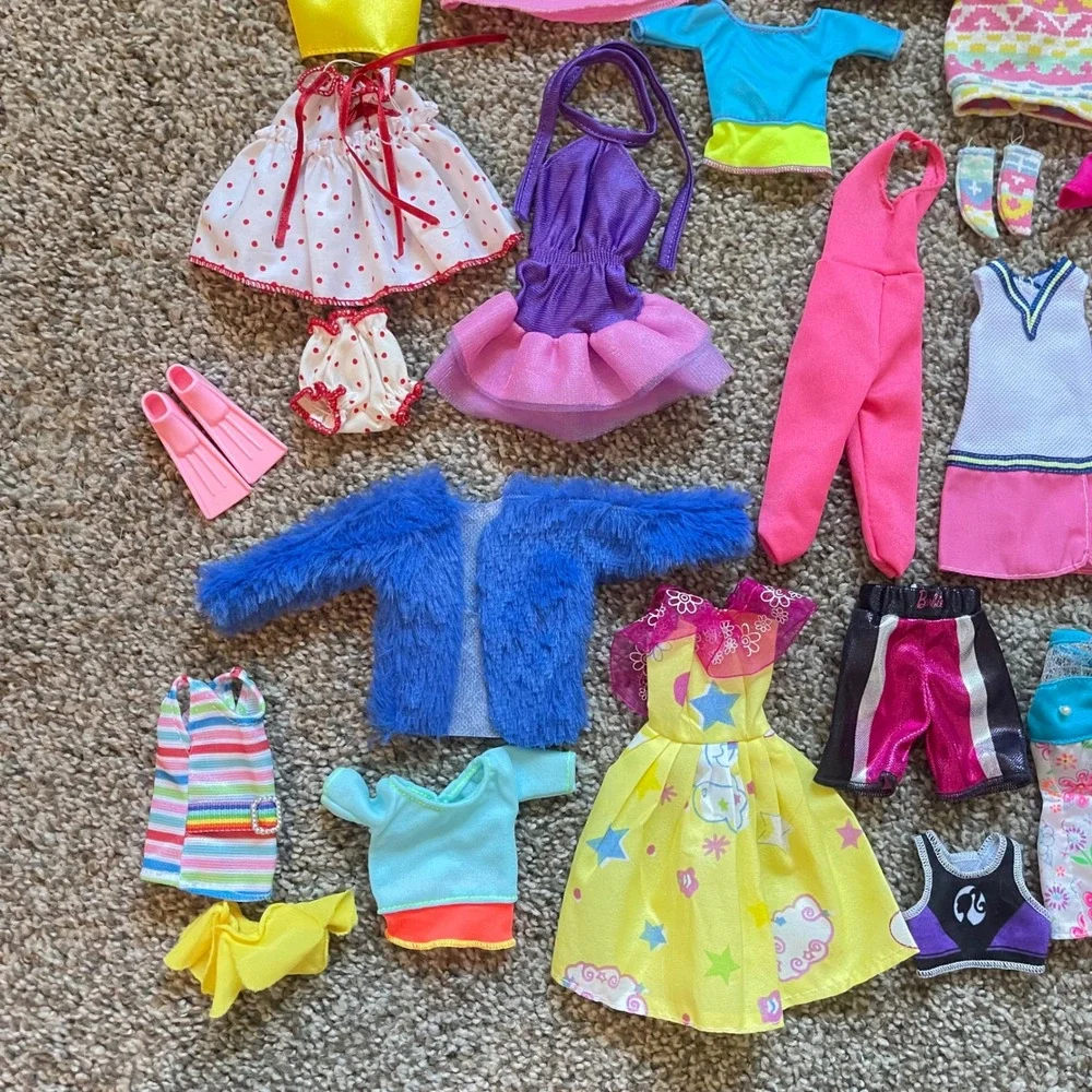 Vtg 60+ Piece Lot Barbie Doll Clothes 80s 90s Dresses Tops exercise neon workout